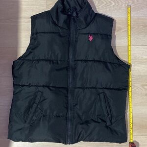 Black Puffer Vest with Pink Logo